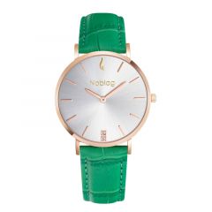 Noblag Flame Green Leather Strap Women's Watch Rose Gold Stainless Case 36mm