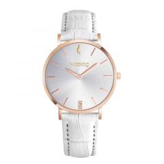 Noblag Wristwatch White Dial Watch For Women Leather Strap Champagne 36mm