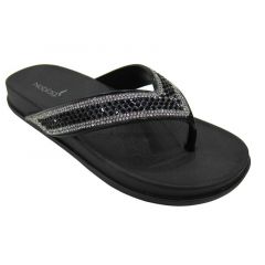 Noblag Thong Black Flat Sandals For Women