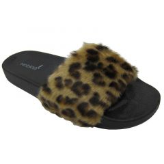 Noblag Slide Sandals For Women Faux-Fur Slip Leopard