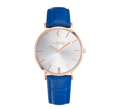 Noblag Flame Blue Leather Strap Stainless Case White Dial Women's Watches 36mm