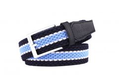 Noblag Men’s Elastic Blue Braided Belt, Stretch Woven Belt Silver Buckle