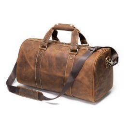 Crazy Horse Leather Men Duffle Bag Large Travel Bag With Shoes Compartment  Weekend Bag