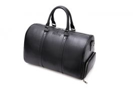 Luxury Black Duffel Bag Mens With Shoe Compartment Genuine Cowhide